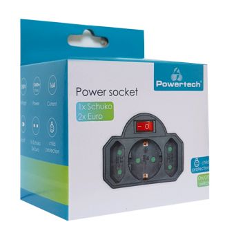 POWERTECH αντάπτορας ρεύματος PT-827, 1x schuko, 2x euro, 16A, μαύρος - Headlamps - Surges - Reels