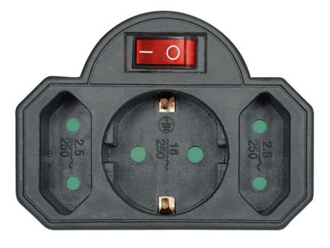 POWERTECH αντάπτορας ρεύματος PT-827, 1x schuko, 2x euro, 16A, μαύρος - Headlamps - Surges - Reels