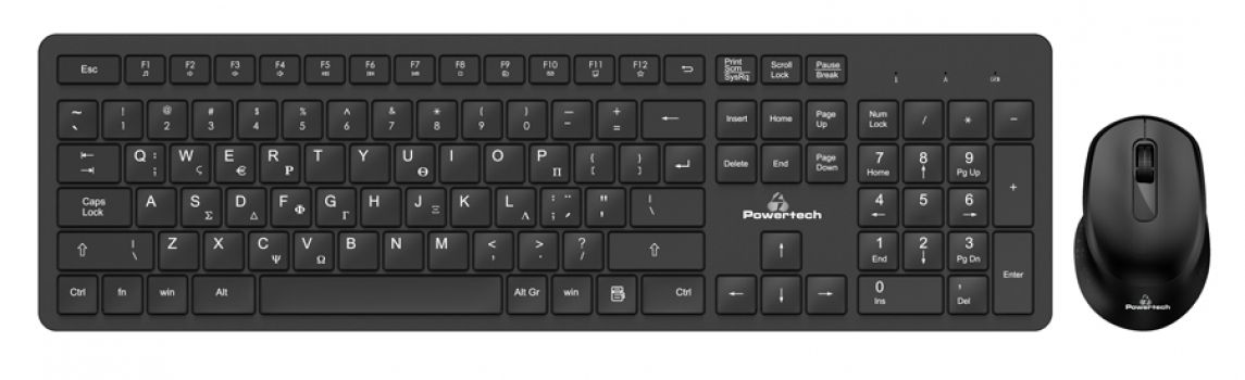 POWERTECH set ποντίκι & πληκτρολόγιο PT-837, ασύρματο, 1600dpi, μαύρο - Περιφερειακά PC