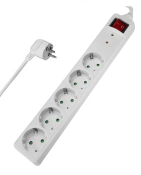 POWERTECH πολύπριζο ασφαλείας PT-882, 5x schuko, 16A, 3m, λευκό - Headlamps - Surges - Reels