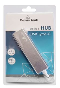 POWERTECH USB-C hub PT-926, 3x USB, SD/Micro SD, ασημί - Περιφερειακά PC