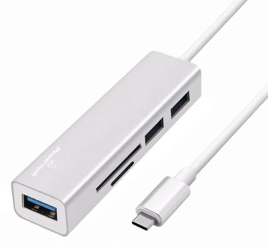 POWERTECH USB-C hub PT-926, 3x USB, SD/Micro SD, ασημί - Περιφερειακά PC