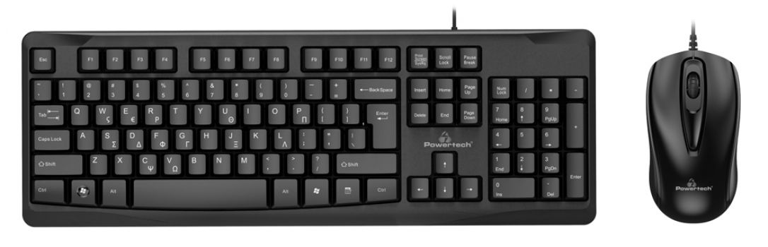 POWERTECH set ποντίκι & πληκτρολόγιο PT-933, ενσύρματο, 1000dpi, μαύρο - Περιφερειακά PC