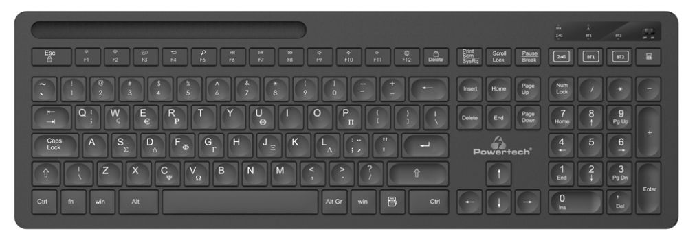 POWERTECH ασύρματο πληκτρολόγιο PT-934, Bluetooth 5.0 & 2.4GHz, μαύρο - Περιφερειακά PC