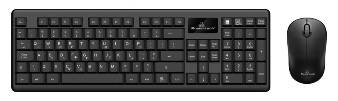 POWERTECH set ποντίκι & πληκτρολόγιο PT-935, ασύρματο, 1600dpi, μαύρο - Περιφερειακά PC