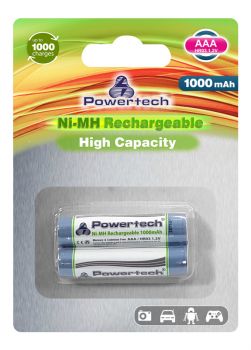 POWERTECH επαναφορτιζόμενη μπαταρία PT-941, AAA HR03, 1000mAh, 2τμχ - Alkaline / Rechargeable batteries
