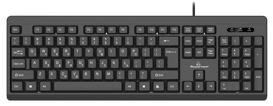 POWERTECH ενσύρματο πληκτρολόγιο PT-954, EN/GR, μαύρο - Περιφερειακά PC