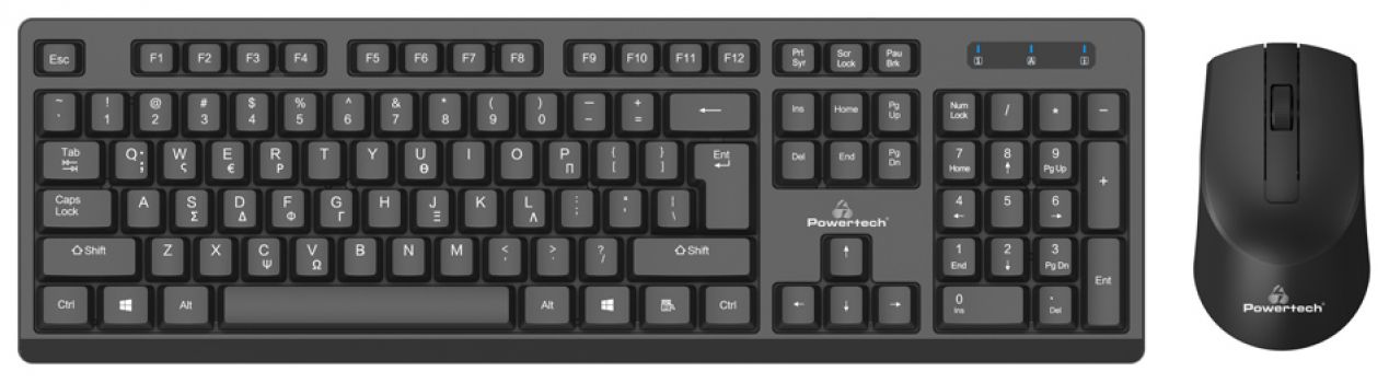 POWERTECH set ποντίκι & πληκτρολόγιο PT-956, ασύρματο, 1600dpi, μαύρο - Περιφερειακά PC