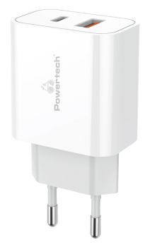 POWERTECH φορτιστής τοίχου PT-977, USB & USB-C, PD QC3.0 20W, λευκός - Mobile chargers