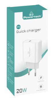 POWERTECH φορτιστής τοίχου PT-978, USB-C, PD 3.0 20W, λευκός - Mobile chargers