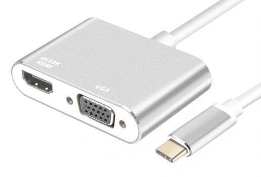 POWERTECH αντάπτορας USB Type-C σε VGA + HDMI 4K PTH-041, ασημί - Cables - Adapters