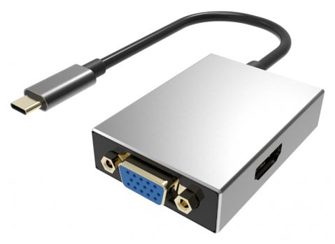 POWERTECH αντάπτορας Type-C σε VGA/HDMI PTH-050, με USB 3.0, γκρι - Cables - Adapters