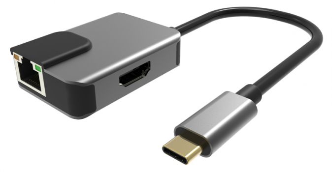 POWERTECH αντάπτορας USB Type-C σε HDMI + RJ45 + PD PTH-053, 4K, γκρι - Cables - Adapters