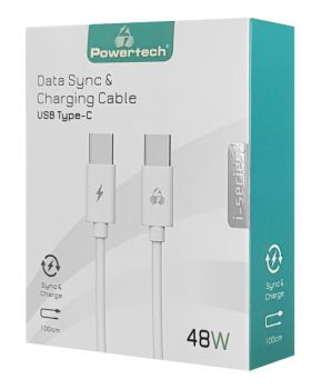POWERTECH Καλώδιο USB Type-C PTR-0093, 48W 3A, 1m, λευκό - Καλώδια