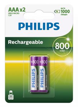PHILIPS επαναφορτιζόμενη μπαταρία R03B2A80 800mAh, AAA HR03 Micro, 2τμχ - Alkaline / Rechargeable batteries