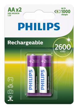 PHILIPS επαναφορτιζόμενη μπαταρία R6B2A260 2600mAh, AA HR6 Mignon, 2τμχ - Alkaline / Rechargeable batteries