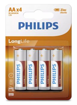 PHILIPS LongLife Zinc chloride μπαταρίες R6L4B/10 AA R6 Mignon, 4τμχ - Alkaline / Rechargeable batteries