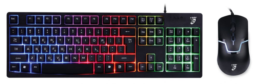 ROAR set πληκτρολόγιο & ποντίκι RR-0004, ενσύρματα, 1600DPI, RGB, μαύρο - Περιφερειακά PC