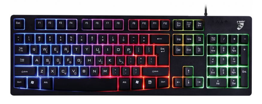 ROAR gaming πληκτρολόγιο RR-0005, ενσύρματο, αθόρυβα πλήκτρα, RGB, μαύρο - Περιφερειακά PC