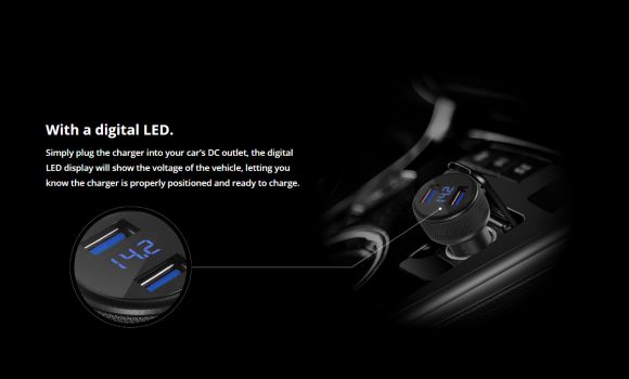 ROCKROSE φορτιστής αυτοκινήτου Ranger Q2, 2x USB, Display, 36W, μαύρος - Mobile chargers