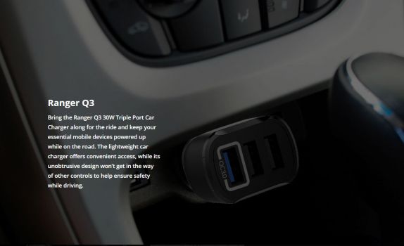 ROCKROSE φορτιστής αυτοκινήτου Ranger Q3, 3x USB, QC 30W, 3A, μαύρος - Mobile chargers