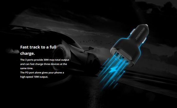 ROCKROSE φορτιστής αυτοκινήτου Ranger P3, 3x USB, PD 30W, 3A, μαύρος - Mobile chargers