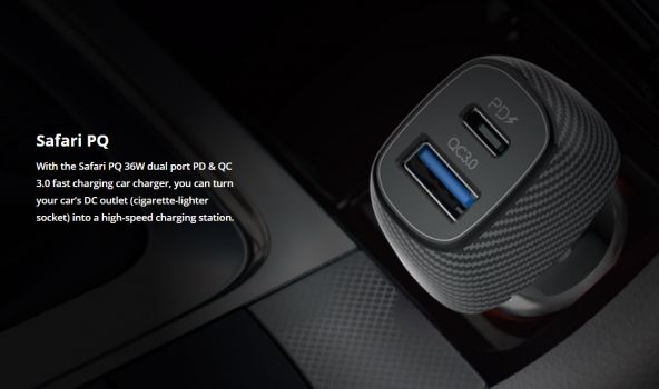 ROCKROSE φορτιστής αυτοκινήτου Safari PQ, 2x USB, 3.0, 36W, 3A, μαύρος - Mobile chargers