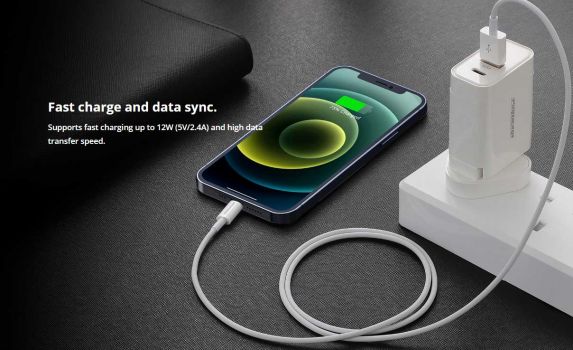 ROCKROSE καλώδιο USB σε USB Type-C Zeta AC, 2.4A 12W, 1m, λευκό - Καλώδια