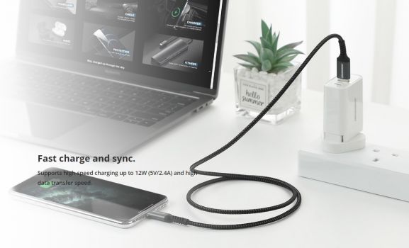 ROCKROSE καλώδιο USB σε USB Type-C Powerline AC, 3A 15W, 1m, μαύρο-μπλε - Καλώδια