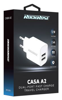 ROCKROSE φορτιστής τοίχου για πρίζα ΕU Casa A2, 2x USB, 2.4A 12W, λευκός - Mobile chargers