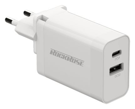ROCKROSE φορτιστής τοίχου Casa PQ Pro, 2x USB, PD, QC 3.0, 30W, λευκός - Mobile chargers