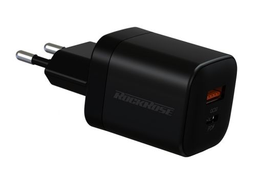 ROCKROSE φορτιστής τοίχου RRTC10EU, USB & Type-C PD, 20W, μαύρος - Φορτιστές κινητών