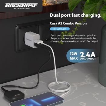 ROCKROSE φορτιστής τοίχου RRTCC02LEU καλώδιο Lightning, 2xUSB 12W, λευκό - Mobile chargers
