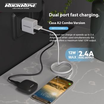 ROCKROSE φορτιστής τοίχου RRTCC02MEU, καλώδιο Micro, 2x USB 12W, λευκός - Mobile chargers
