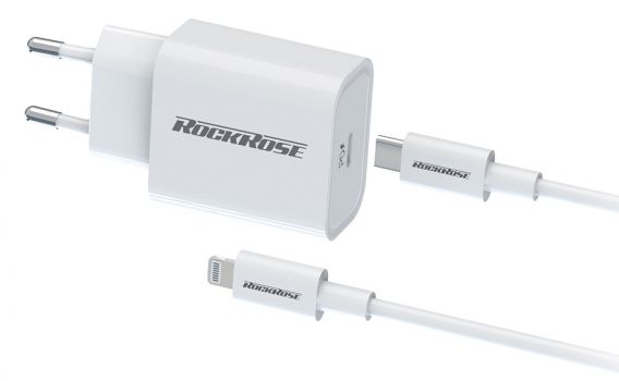 ROCKROSE φορτιστής τοίχου RRTCC04EU, καλώδιο Lightning, USB-C 20W, λευκό - Mobile chargers