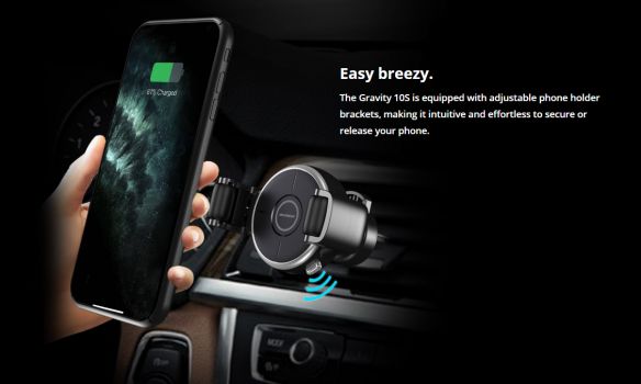 ROCKROSE ασύρματος φορτιστής & βάση αυτοκινήτου Gravity 10s, 10W, μαύρος - Stands - Selfie Sticks