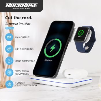 ROCKROSE 3 σε 1 ασύρματος φορτιστής Airwave Pro Max RRWC09, 15W, λευκός - Mobile chargers
