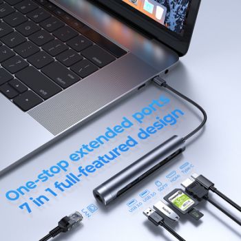 JOYROOM docking station S-H111, 2x USB, HDMI, USB-C, RJ45, TF/SD, γκρι - Περιφερειακά PC