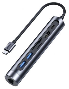 JOYROOM docking station S-H111, 2x USB, HDMI, USB-C, RJ45, TF/SD, γκρι - Περιφερειακά PC