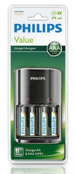 PHILIPS φορτιστής μπαταριών AA & AΑΑ NiMH SCB1450NB με 4x AAA, μαύρος - Alkaline / Rechargeable batteries