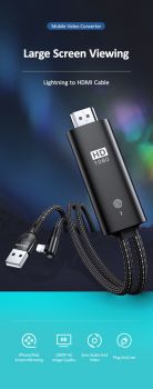 USAMS καλώδιο Lightning σε HDMI U53, με USB τροφοδοσία, 2m, μαύρο - Cables - Adapters