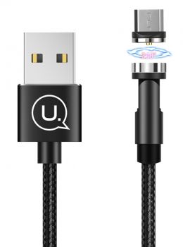 USAMS Καλώδιο USB σε Micro USB U59, μαγνητικό, περιστρεφόμενο, 1m, μαύρο - Cables
