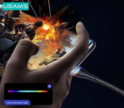 USAMS καλώδιο Lightning σε USB SJ541 με RGB φωτισμό, 2.4A, 1.2m, μπλε - Cables