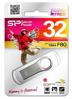 SILICON POWER USB Flash Drive Firma F80, 32GB, USB 2.0, Silver - Περιφερειακά PC