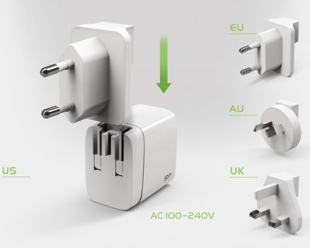SILICON POWER φορτιστής τοίχου QM16, USB & USB-C 18W, UK/EU/AU/US, λευκό - Mobile chargers