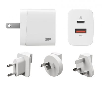 SILICON POWER φορτιστής τοίχου QM16, USB & USB-C 18W, UK/EU/AU/US, λευκό - Mobile chargers