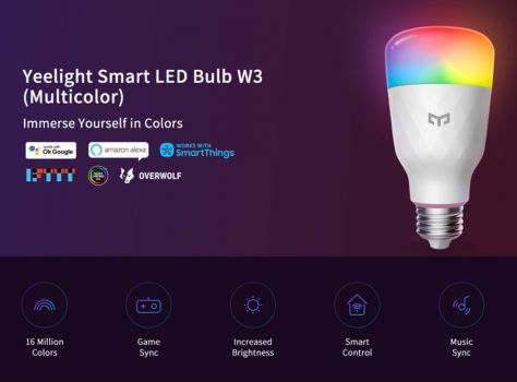 YEELIGHT Smart λάμπα LED W3 YLDP005, Wi-Fi, 8W, E27, 1700-6500K, RGB - Lighting
